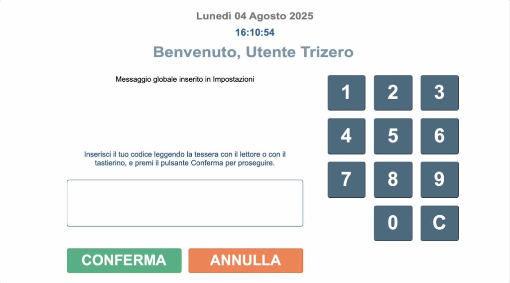 Schermata accesso Chiosco rilevazione presenze GeStampi