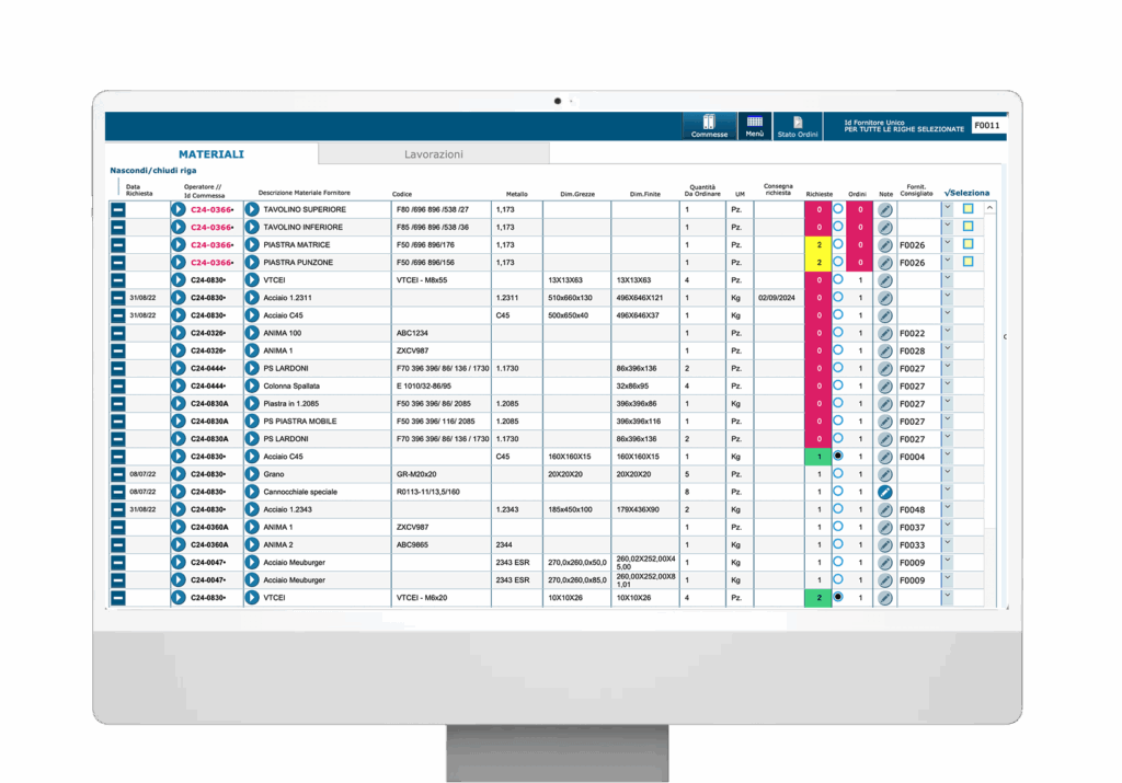 interfaccia GeStampi materiali e lavorazioni