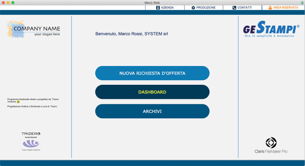 Schermata interattività Menu in GeStampi