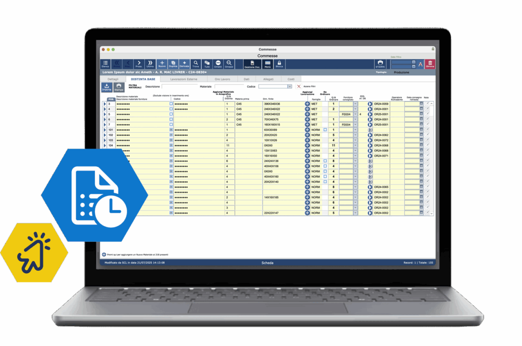 Slide gestione commesse GeStampi icone esagonali