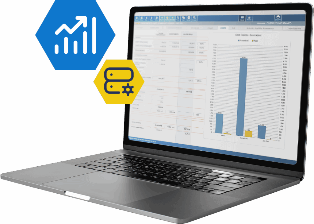 Slide gestionale evoluto GeStampi icone esagonali